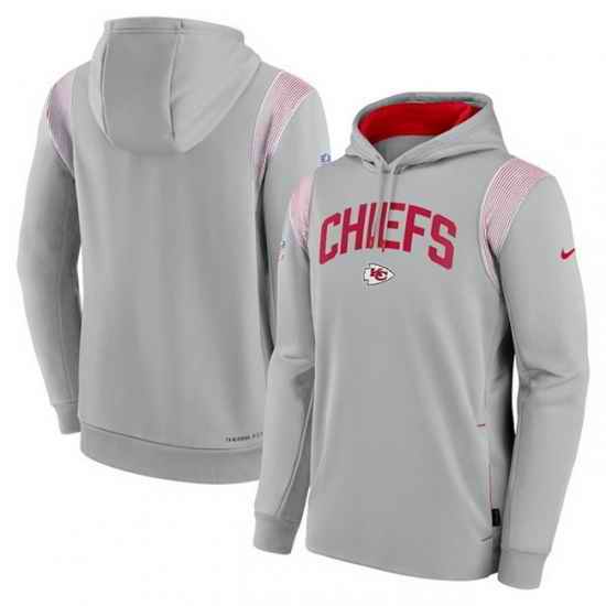 Men Kansas City Chiefs Grey Sideline Stack Performance Pullover Hoodie 001